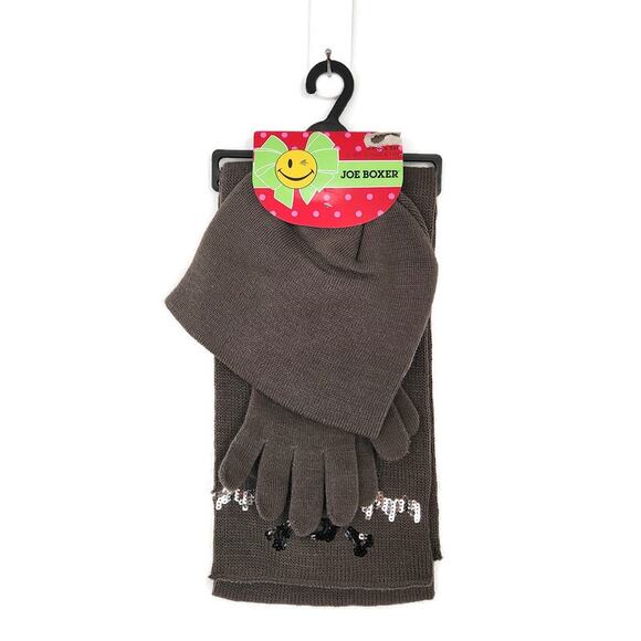 Joe Boxer Unisex Gray 3-Piece Scarf Set with Gloves Hat - Picture 1 of 2